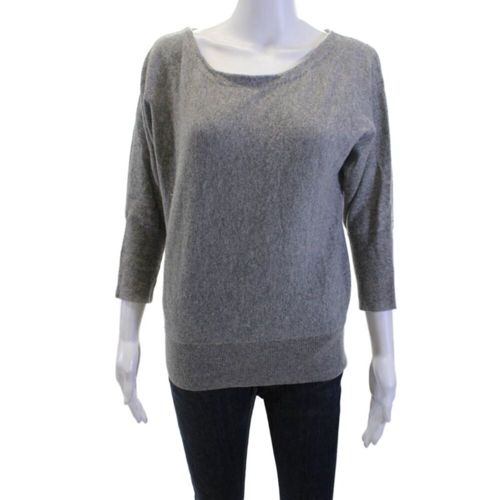 Milly Women Pullover Cashmere Sweater Gray 3/4 Sleeve Size S